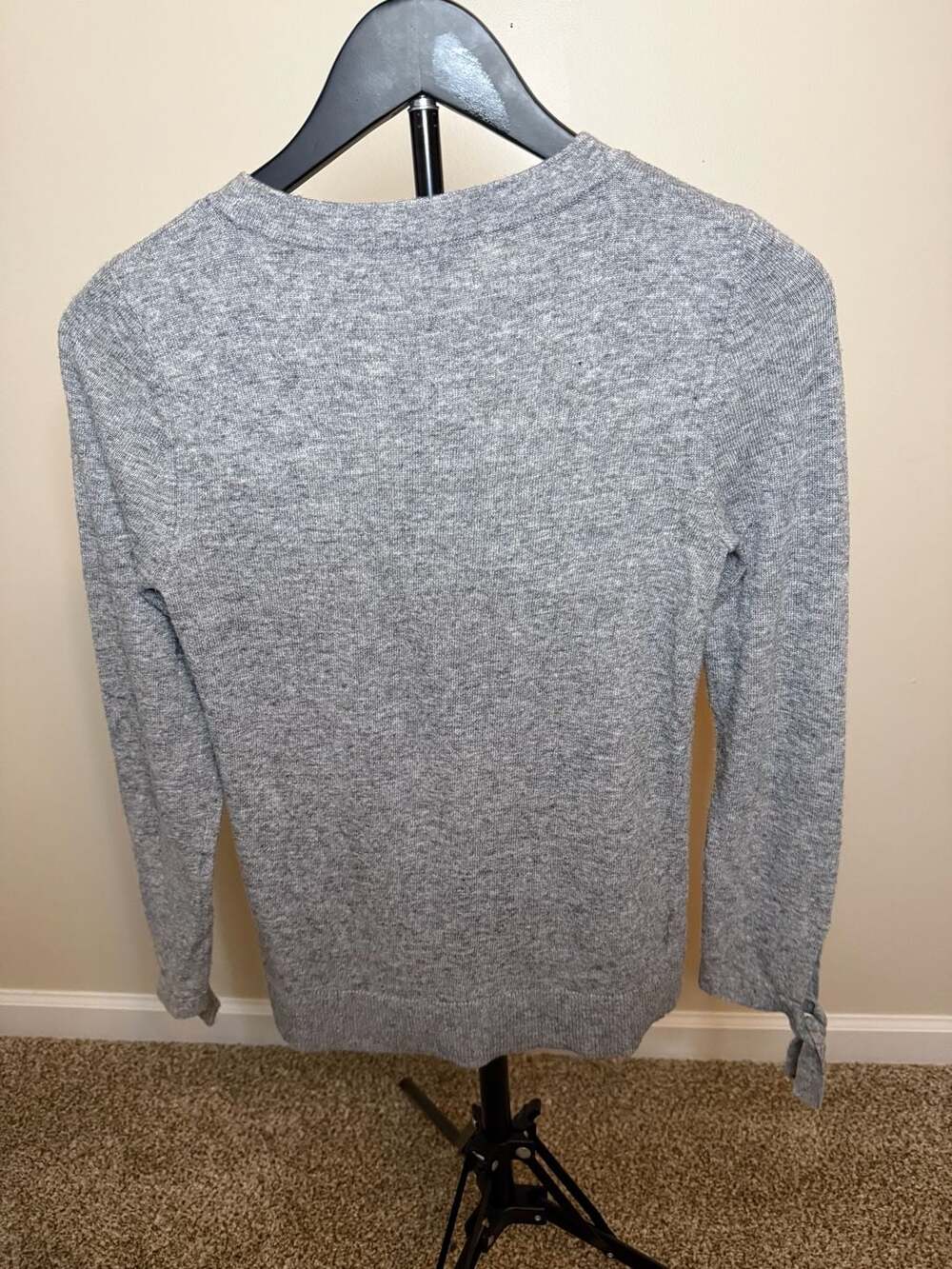 LOFT Gray Marled Tie-Cuff Crewneck Pullover Sweater-XS - Picture 4 of 6